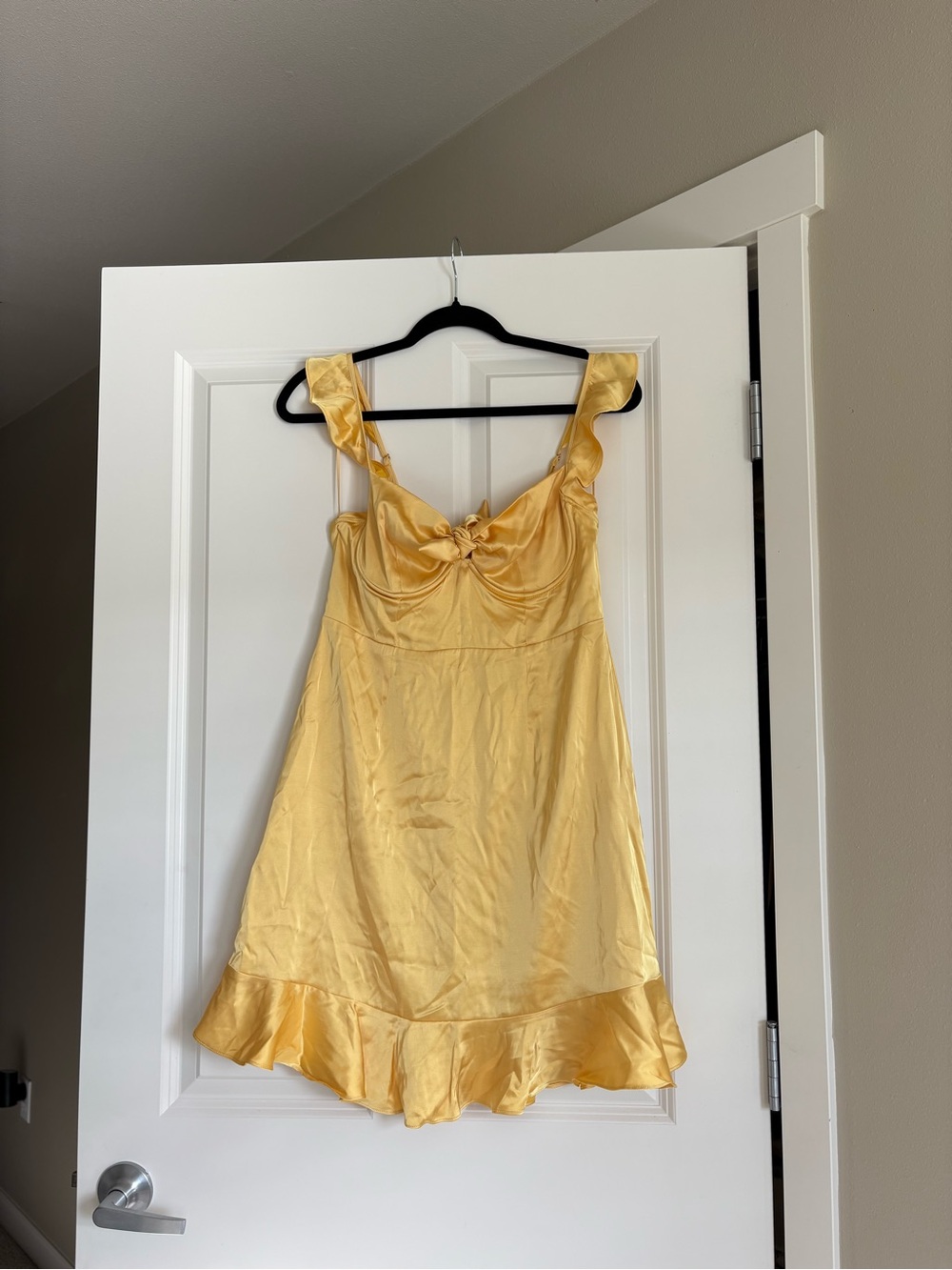 Astr Yellow Satin Ruffle Mini Dress